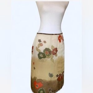 Vintage America Floral Tan Pencil Skirt